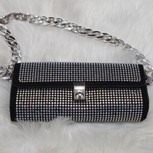 Clavijo Black and Silver Crystal Rhinestone Embellished Clutch